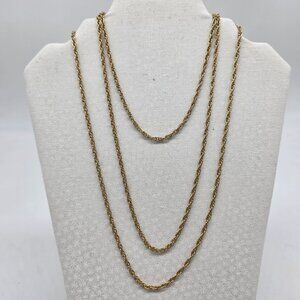Gold Tone Twisted Rope Chain Necklace Extra Long 54"